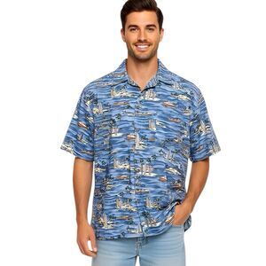 Pierre Cardin Mens XL Shirt Button Down Beach Hawaiian Tropical Vacation Resort